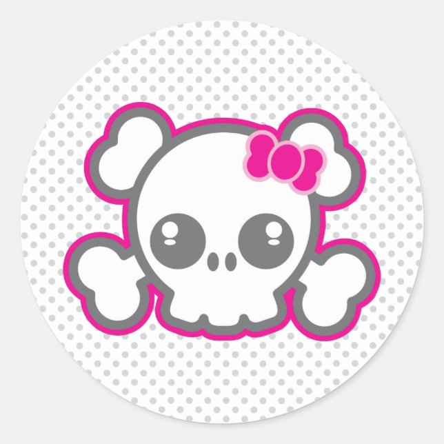 Kawaii Pink Ribbon Skull Stickers (Vorderseite)