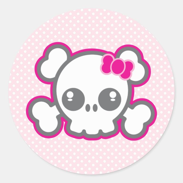 Kawaii Pink Ribbon Skull Stickers (Vorderseite)