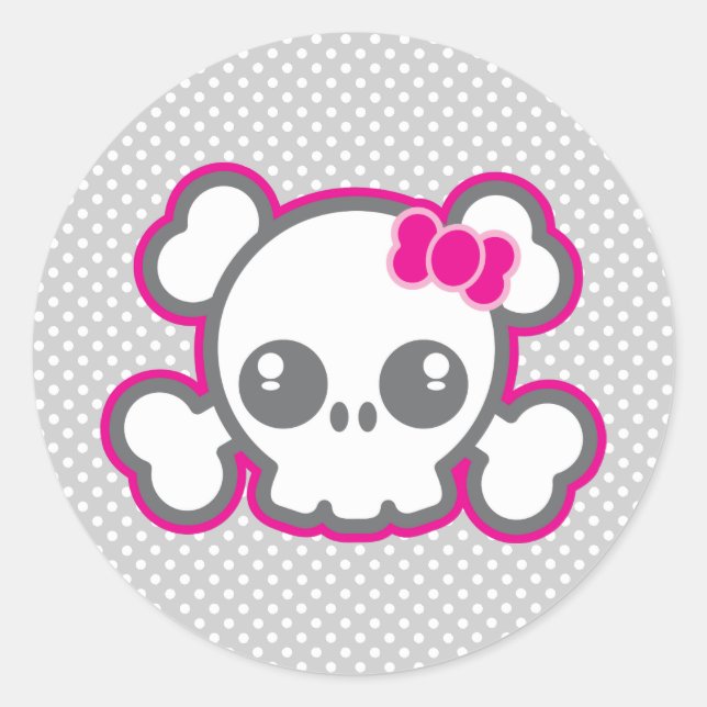 Kawaii Pink Ribbon Skull Stickers (Vorderseite)