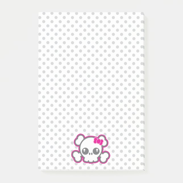 Kawaii Pink Ribbon Skull Sticky Note Cards Post-it Klebezettel (Vorderseite)