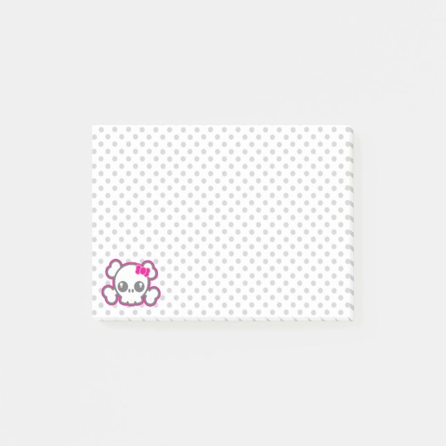 Kawaii Pink Ribbon Skull Sticky Note Cards Post-it Klebezettel (Vorderseite)