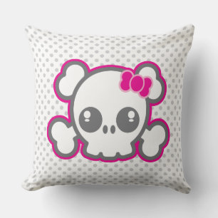 Kawaii Pink Ribbon Skull Throw Kissen