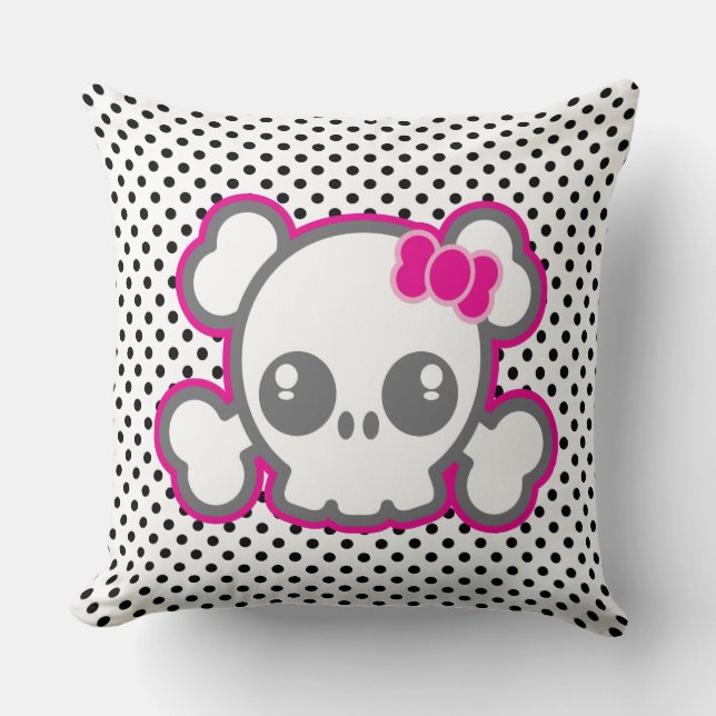 Kawaii Pink Ribbon Skull Throw Kissen (Vorderseite)