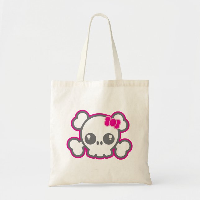 Kawaii Pink Ribbon Skull Tote Bag Tragetasche (Vorne)