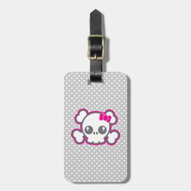 Kawaii Pink Ribbon Skull Travel Gepäckanhänger (Vorderseite vertikal)