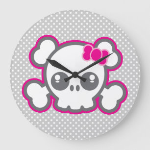 Kawaii Pink Ribbon Skull Wall Clock Große Wanduhr