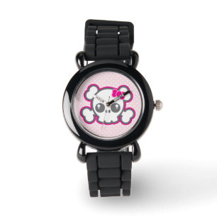 Kawaii Pink Ribbon Skull Watch Armbanduhr