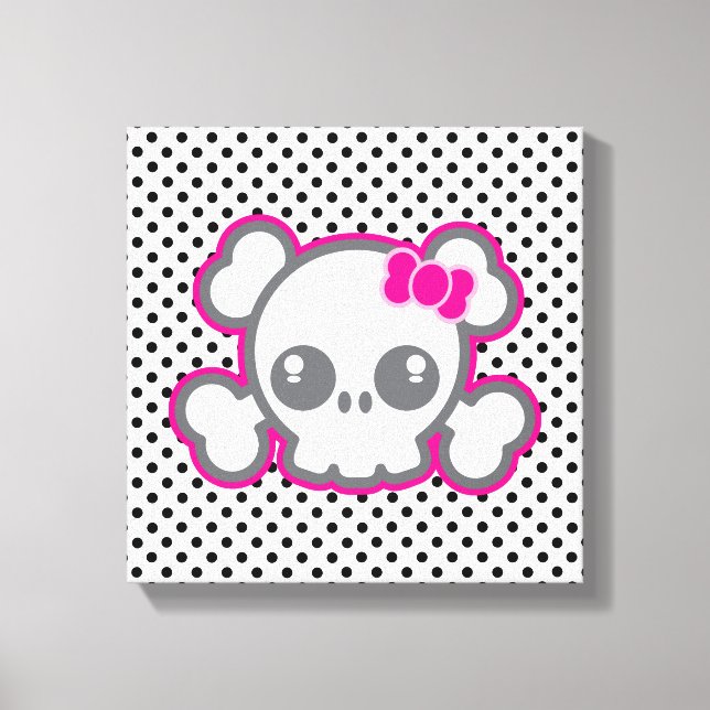 Kawaii Pink Ribbon Skull Wrapped Canvas Leinwanddruck (Vorderseite)