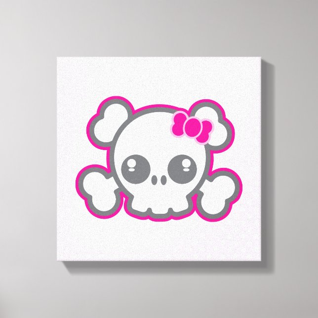 Kawaii Pink Ribbon Skull Wrapped Canvas Leinwanddruck (Vorderseite)
