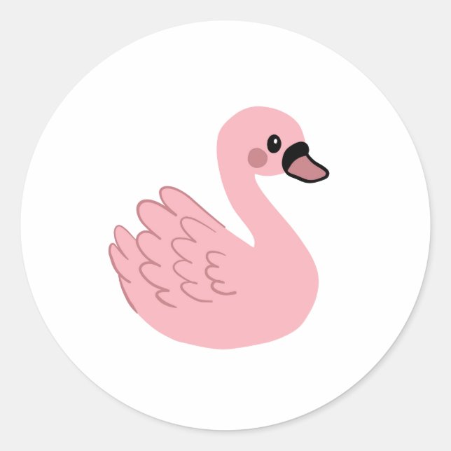 Kawaii Pink Swan - Niedlicher Cartoon Tierdesign Runder Aufkleber (Vorderseite)