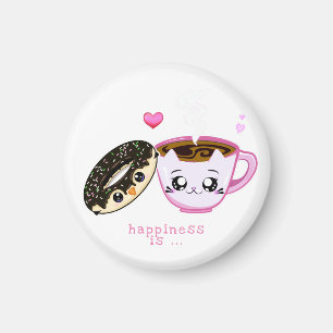 Kawaii Pink Tasse Kaffee und Donut Glück ist Magnet