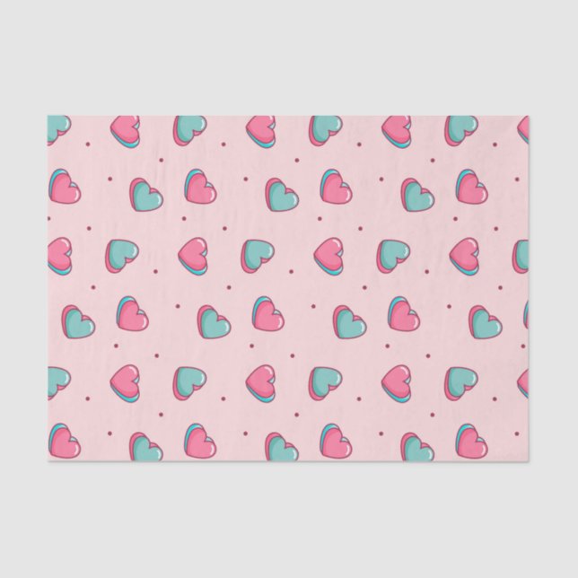 Kawaii Pink Valentine's Day Heart Doodle Muster Seidenpapier (Vorderseite)