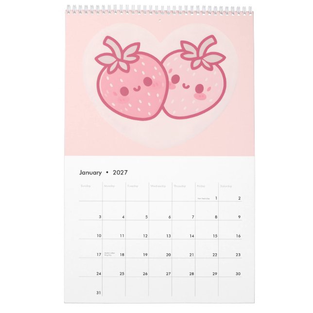 Kawaii Pink Valentines Erdbeeren Kalender (Jan 2027)