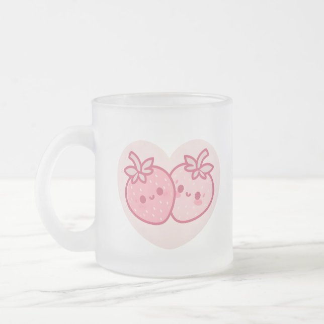 Kawaii Pink Valentines Erdbeeren Mattglastasse (Links)