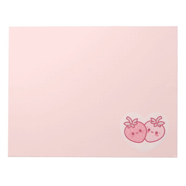 Kawaii Pink Valentines Erdbeeren Notizblock (Vorderseite)