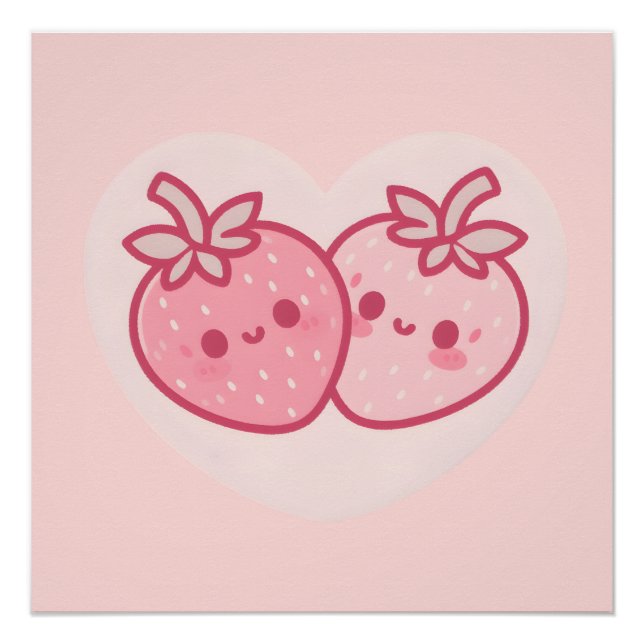 Kawaii Pink Valentines Erdbeeren Poster (Vorderseite)