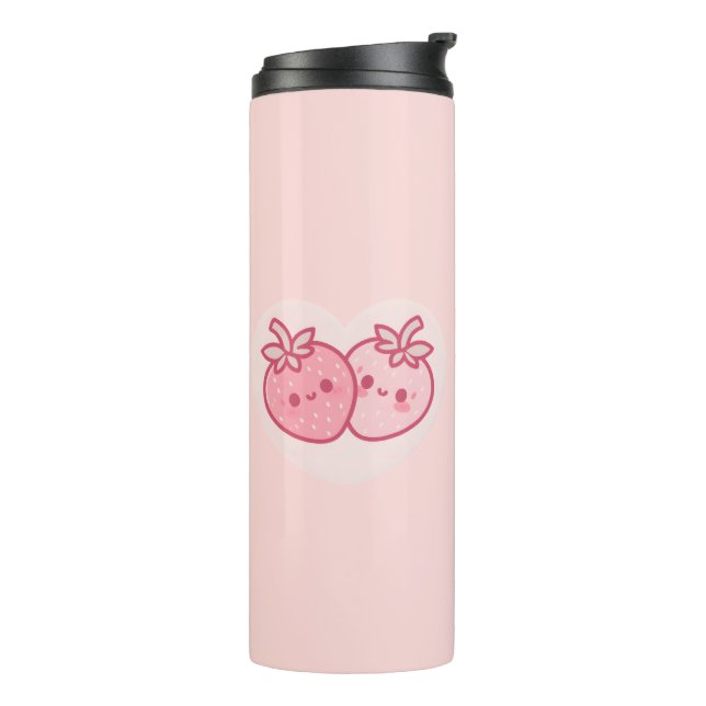Kawaii Pink Valentines Erdbeeren Thermosbecher (Nach links gedreht)