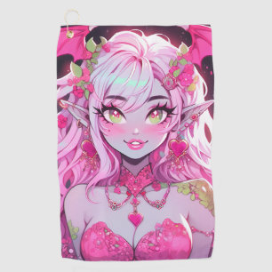 Kawaii Pinkcore Fantasy Demon Anime Girl Golfhandtuch