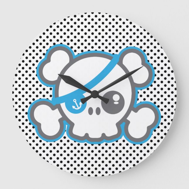 Kawaii Pirate Skull Wall Clock Große Wanduhr (Vorderseite)