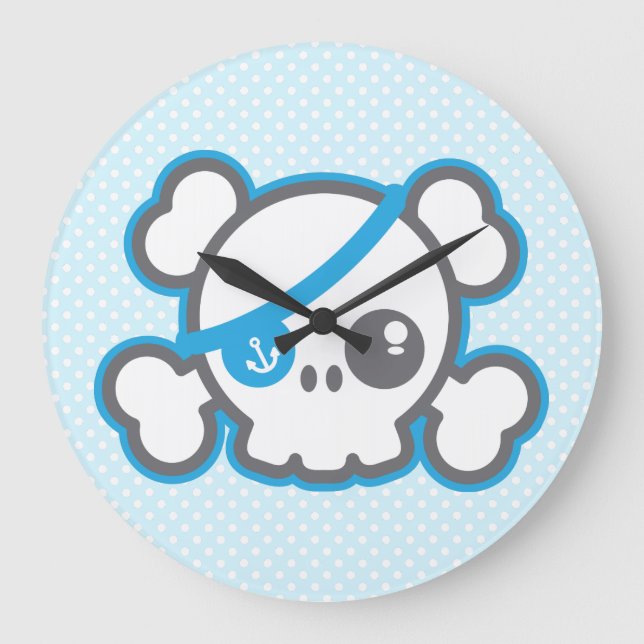 Kawaii Pirate Skull Wall Clock Große Wanduhr (Vorderseite)