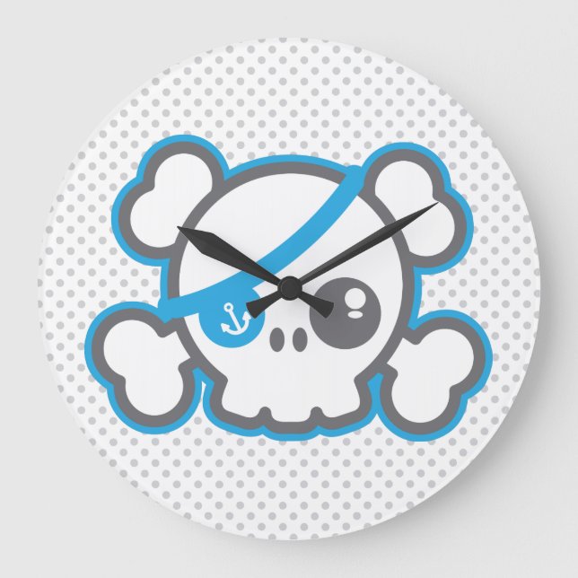 Kawaii Pirate Skull Wall Clock Große Wanduhr (Vorderseite)