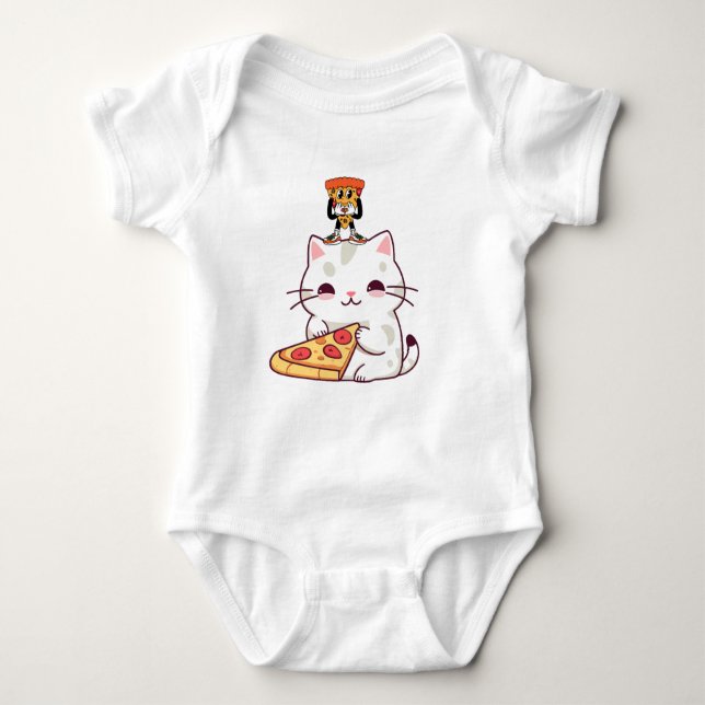 Kawaii Pizza Cat & Little Pizza Buddy Funny Graphi Baby Strampler (Vorderseite)