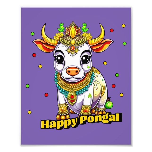Kawaii Pongal dekorierte Kuh Fotodruck (Vorne)