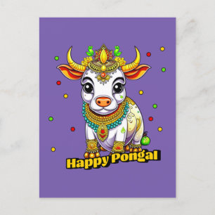 Kawaii Pongal dekorierte Kuh Postkarte