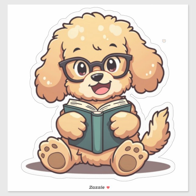 Kawaii Poodle Lesen eines Buches Aufkleber (Blatt)