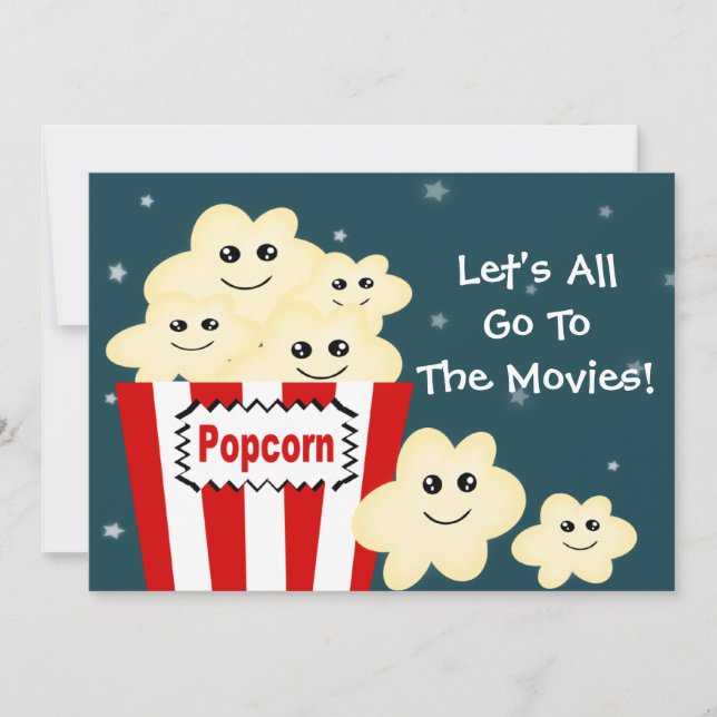 Kawaii Popcorn Movie Theme Party Einladung (Vorderseite)