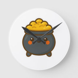 Kawaii Pot of Gold Runde Wanduhr