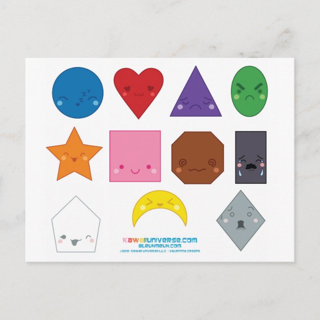 Kawaii Preschool Shapes Postkarte (Vorderseite)