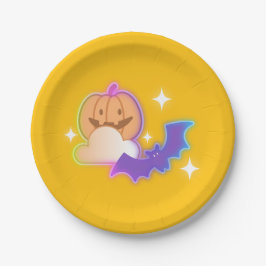 Kawaii Pumpkin & Bat Halloween Papierplatte Pappteller
