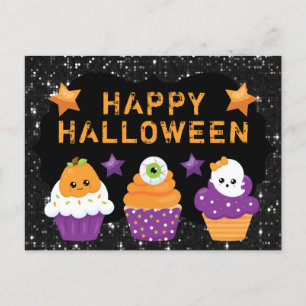 Kawaii Pumpkin Eyeball Ghost Cupcakes Halloween Postkarte