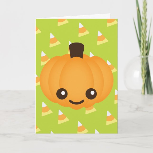 Kawaii Pumpkin Feiertagskarte (Vorderseite)