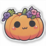 Kawaii Pumpkin Flower Crown - halloween fall Aufkleber<br><div class="desc">This charming kawaii-style pumpkin kiss-cut vinyl sticker features an adorable face with big black eyes, rosy cheeks, and a sweet wavy smile. Topped with a beautiful flower crown of purple and pink blooms with green leaves, this cute pumpkin sticker brings whimsical charm to any surface. The kiss-cut design follows the...</div>