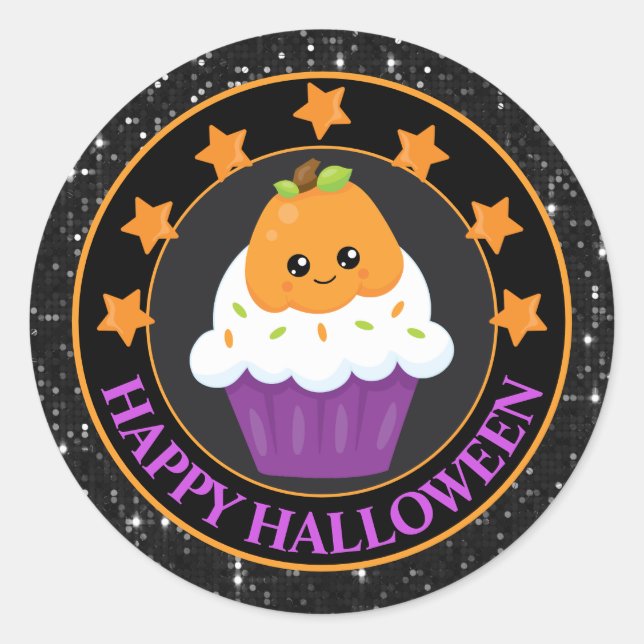 Kawaii Pumpkin Halloween Cupcake Runder Aufkleber (Vorderseite)