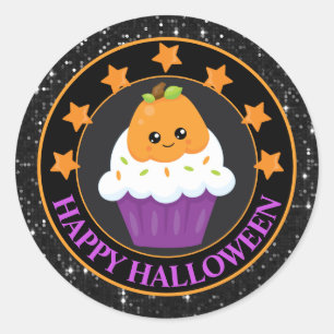 Kawaii Pumpkin Halloween Cupcake Runder Aufkleber