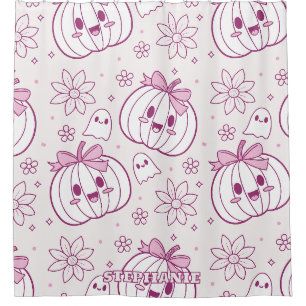 Kawaii Pumpkins, Geister und Blume Duschvorhang