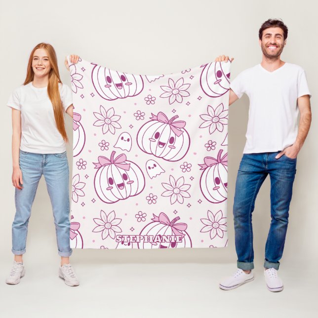 Kawaii Pumpkins, Geister und Blume Fleecedecke (Beispiel)