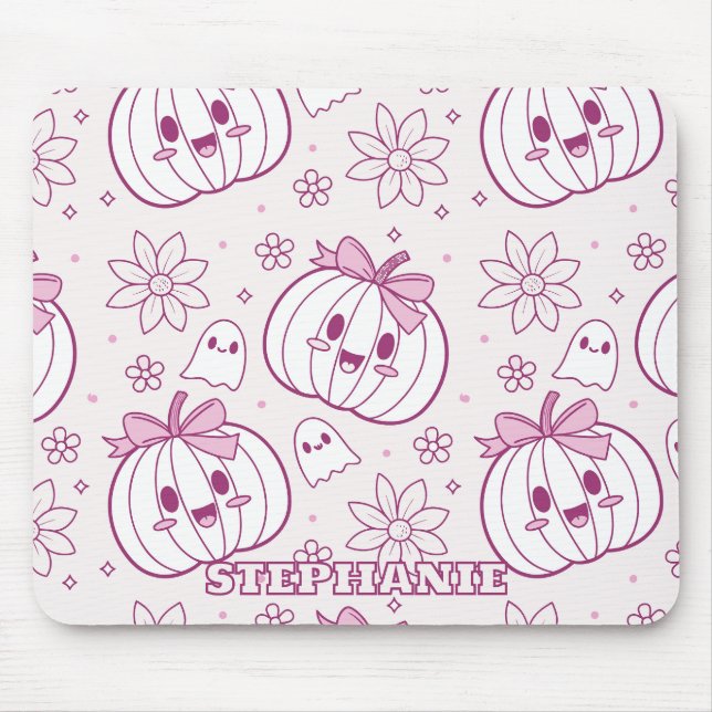 Kawaii Pumpkins, Geister und Blume Mousepad (Vorne)
