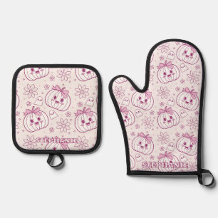 Kawaii Pumpkins, Geister und Blume Ofenhandschuh & Topflappen-Set