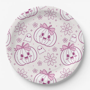 Kawaii Pumpkins, Geister und Blume Pappteller