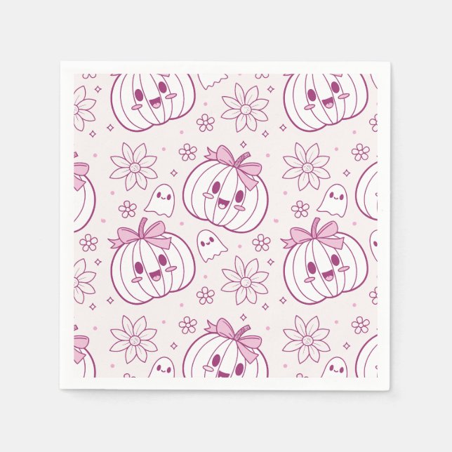 Kawaii Pumpkins, Geister und Blume Serviette (Vorderseite)