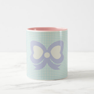 KAWAII PUNKT und Bänder PASTEL blau lila Zweifarbige Tasse