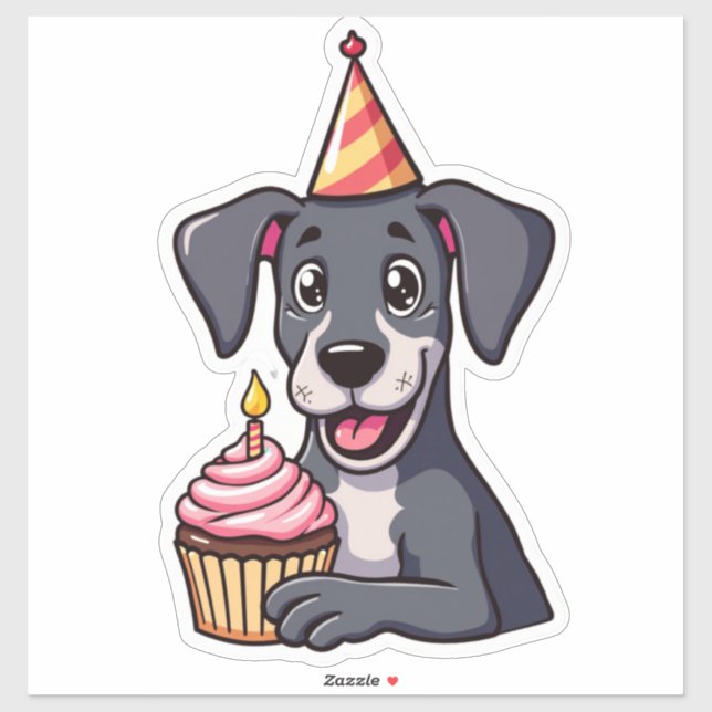Kawaii Pup mit Birthday Cupcake Aufkleber (Blatt)