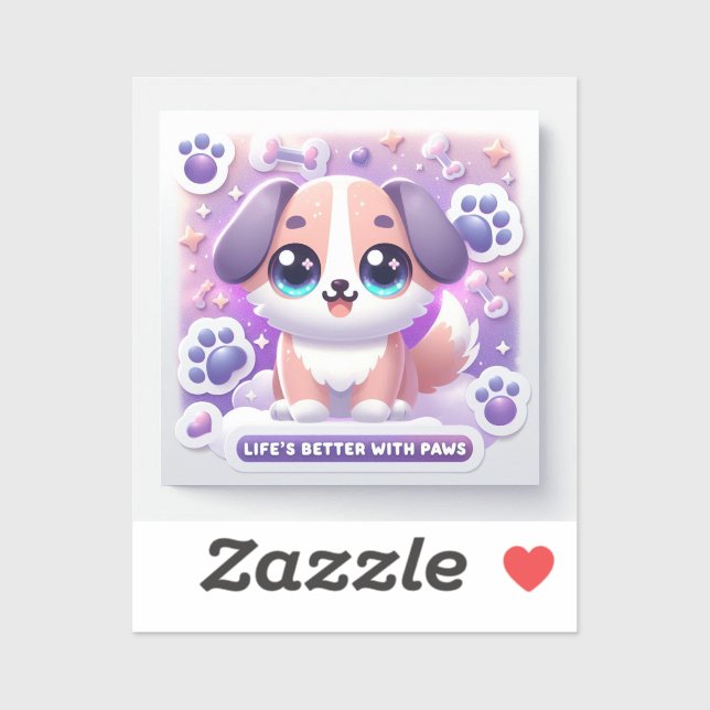 Kawaii Puppy Life's Better with Paws Dog Decal Aufkleber (Blatt)