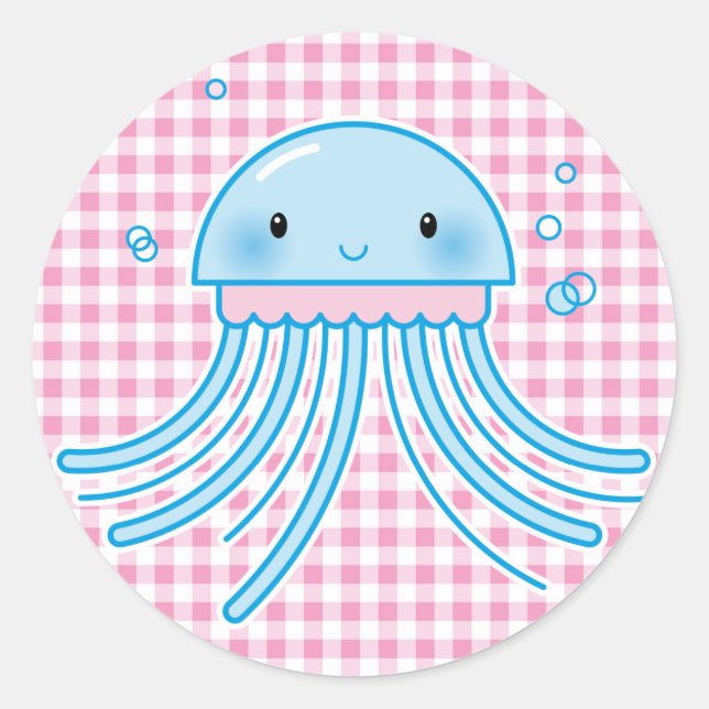 Kawaii-Qualle Runder Aufkleber (Vorderseite)