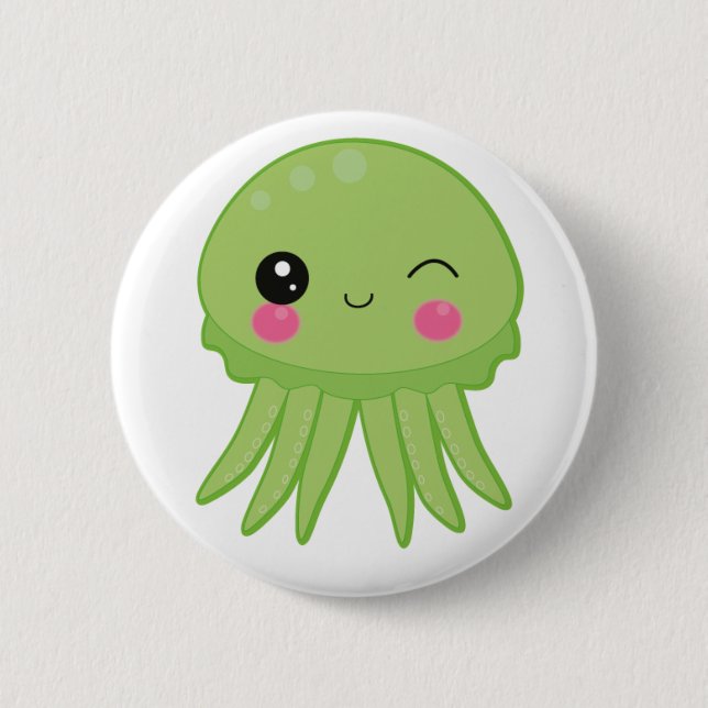 Kawaii Quallen-Button-Abzeichen-Grün Button (Vorderseite)