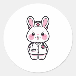 Kawaii Rabbit als Krankenschwester Runder Aufkleber
